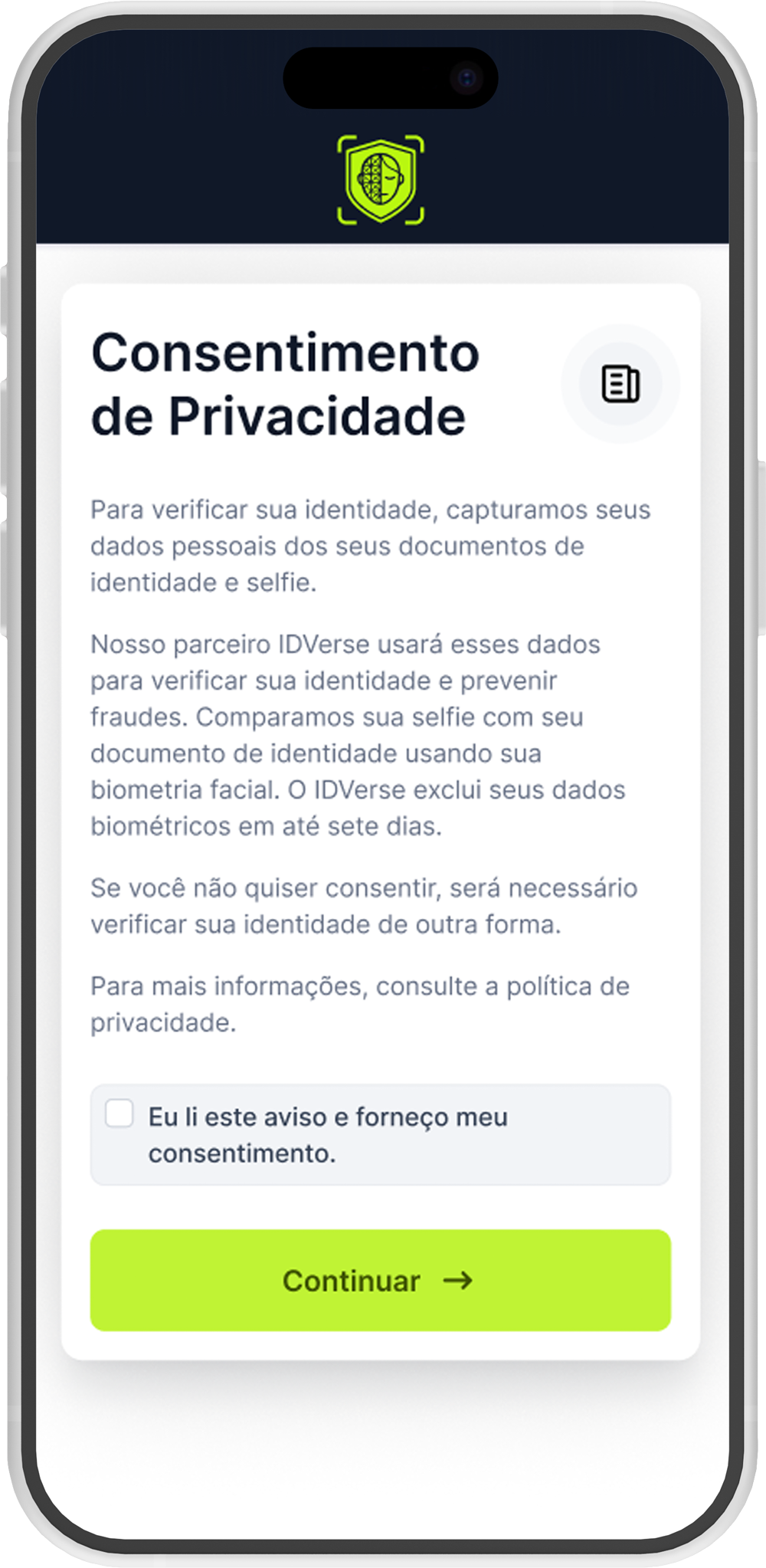 Tela de solicitação de permissões